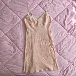 Y2K Pink Ribbed Baby Doll Dress w/ White Ribbon Detail